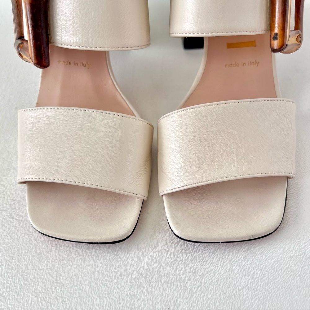 GUCCI || Bamboo Buckle Mule Sandals White Leather Block Heel EU 37 - Picture 4 of 16